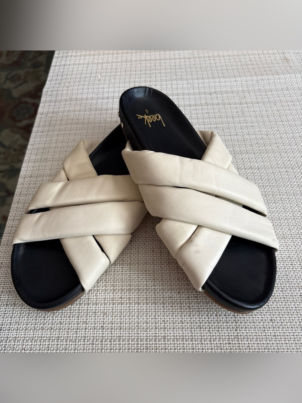 beek Cream Crisscross Slide Sandals